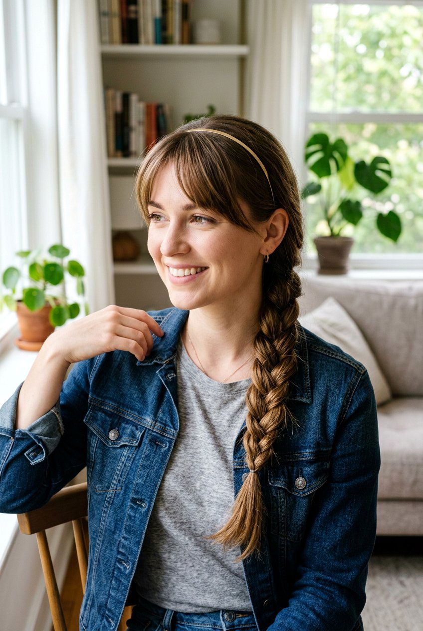 Side Braid With Thin Headband - 20 headband hairstyles - 20 headband hairstyles