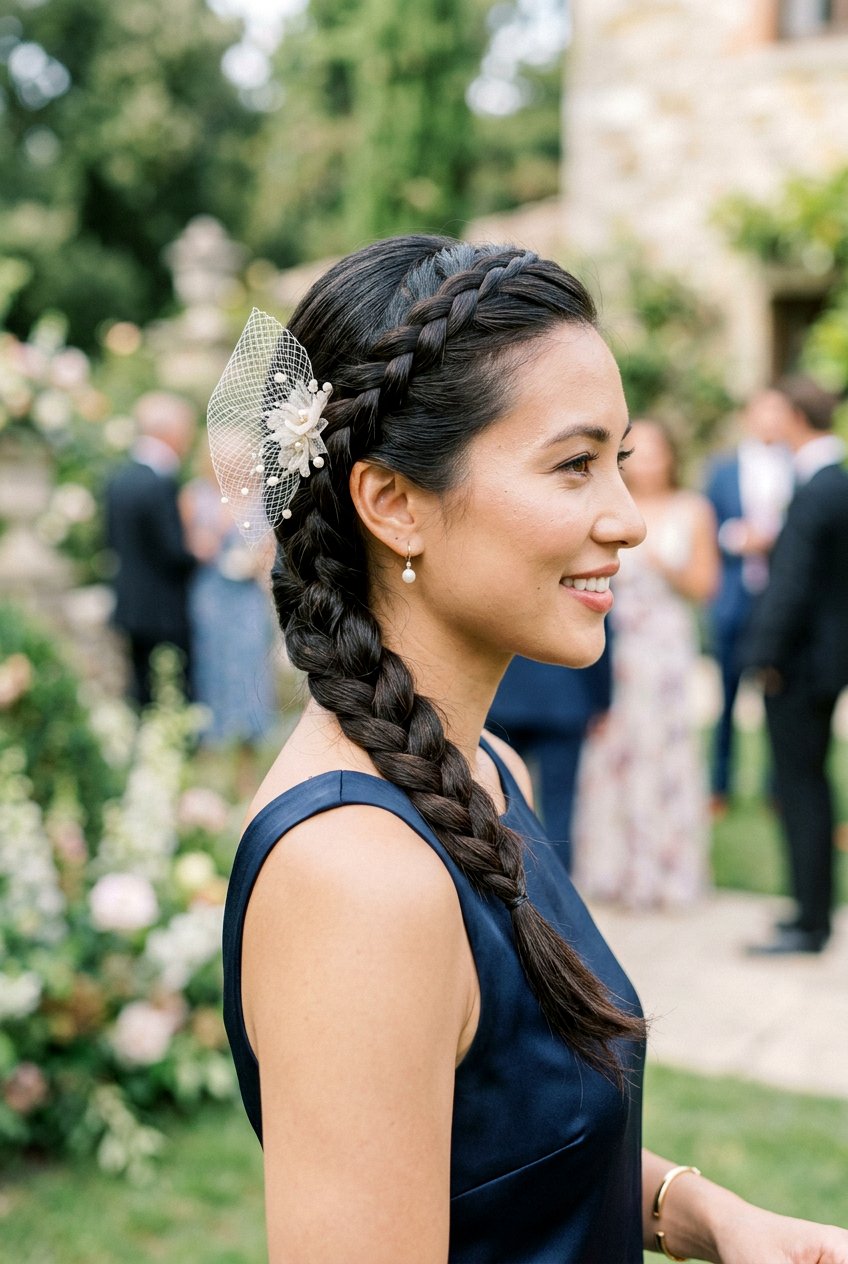 Side Braid With Veil Style Clip For Wedding Guest - 20 side braid for wedding guest - 20 side braid for wedding guest