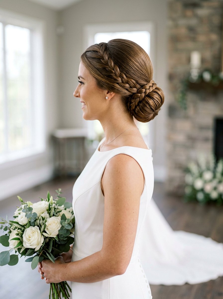 Side Braid Wrapped Bridal Bun - 20 side braided bridal bun - 20 side braided bridal bun