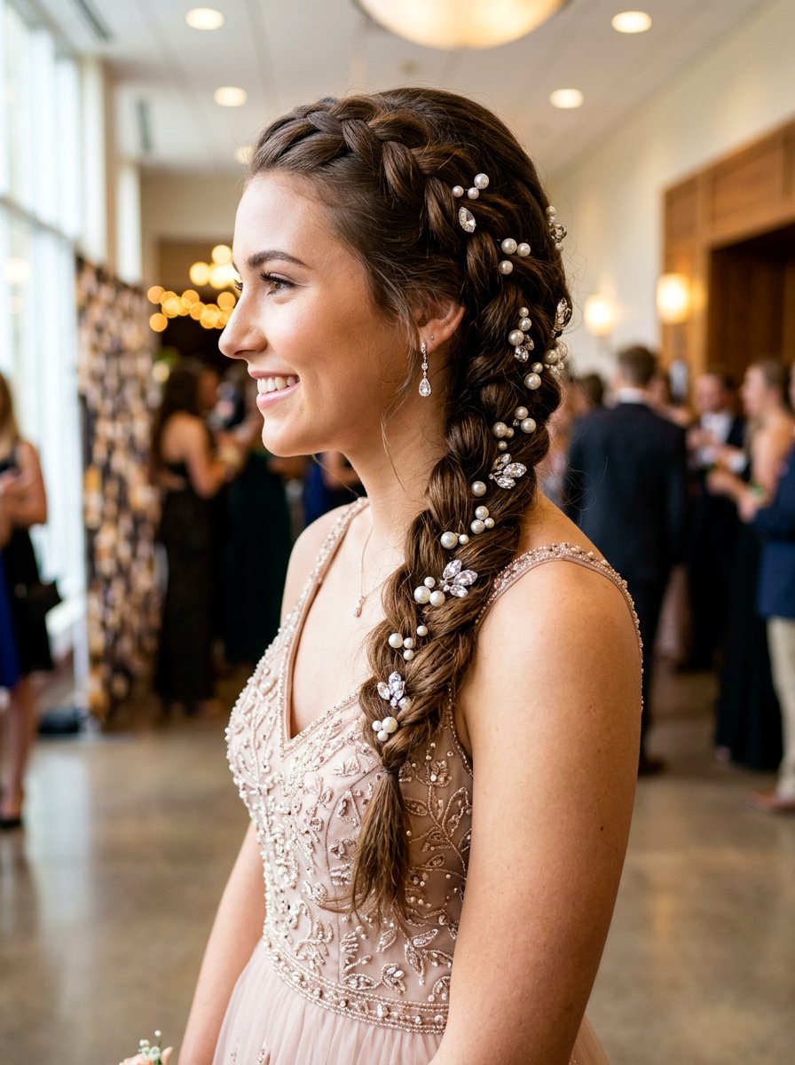 Side Braid with Hair Accessories for Homecoming - 20 homecoming side braid hairstyle - 20 homecoming side braid hairstyle