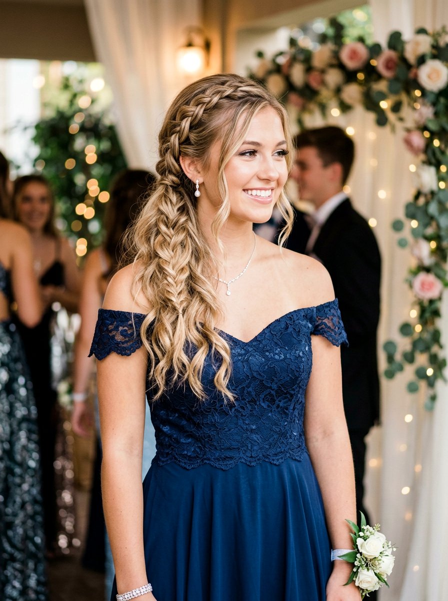 Side Braid with Loose Waves for Homecoming - 20 homecoming side braid hairstyle - 20 homecoming side braid hairstyle