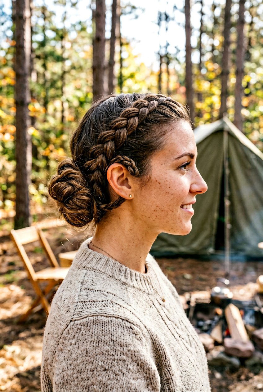 Side Braided Bun For Camping - 20 camping braid bun hairstyle - 20 camping braid bun hairstyle