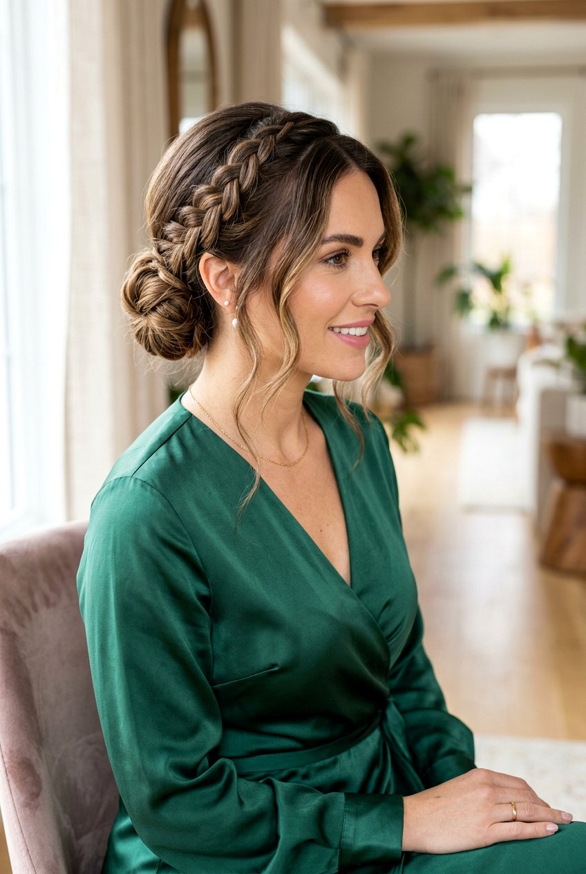 Side Braided Bun Updo - 20 festive braid bun hairstyle - 20 festive braid bun hairstyle