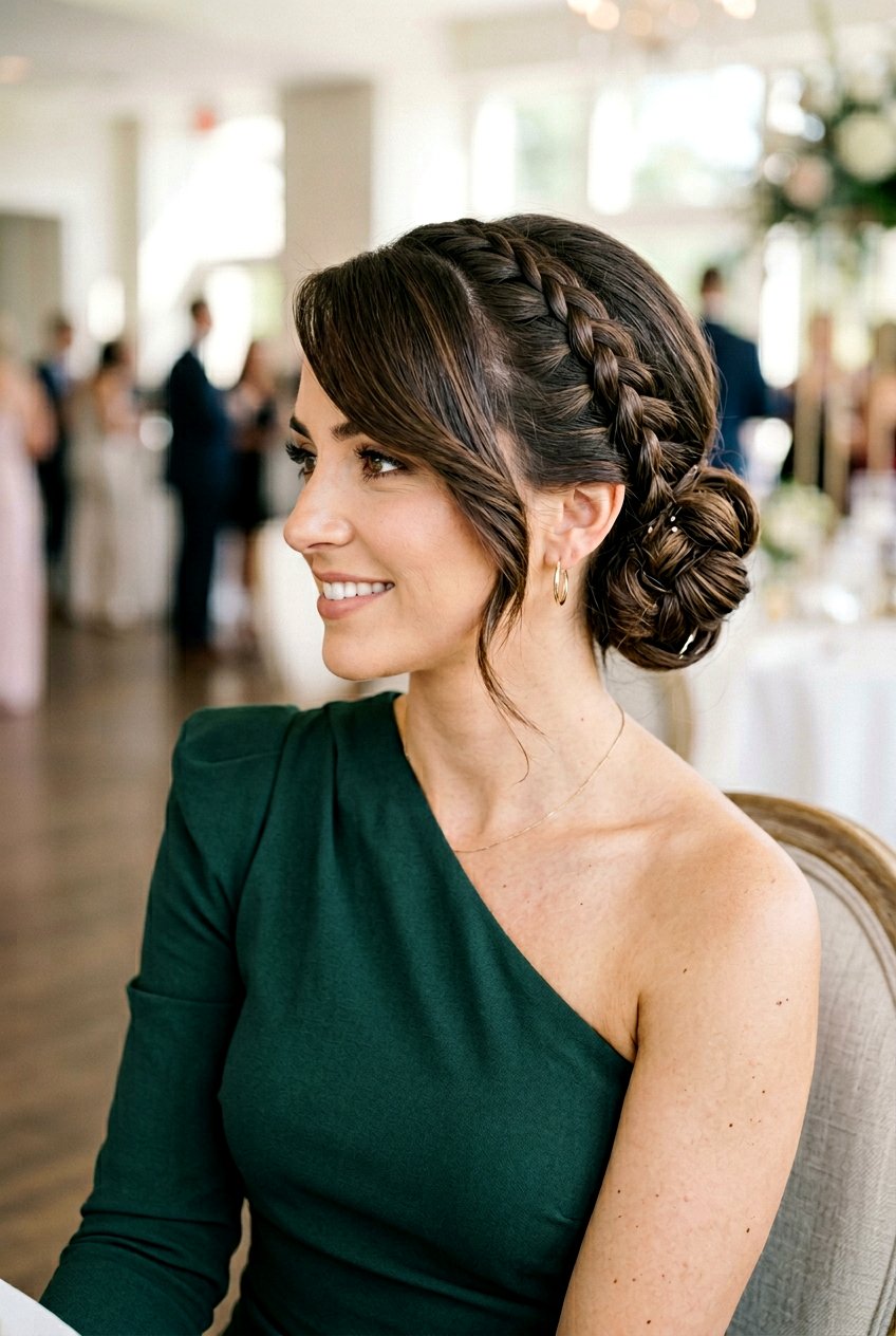 Side Braided Bun With Deep Side Swoop - 20 braided bun with swoop bangs - 20 braided bun with swoop bangs