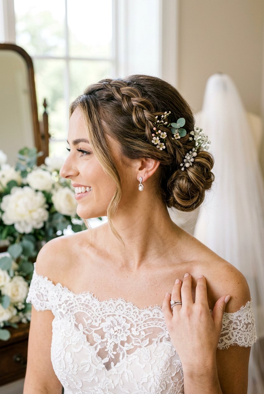 Side Braided Low Bun For Bride - 20 braided low bun for bride - 20 braided low bun for bride