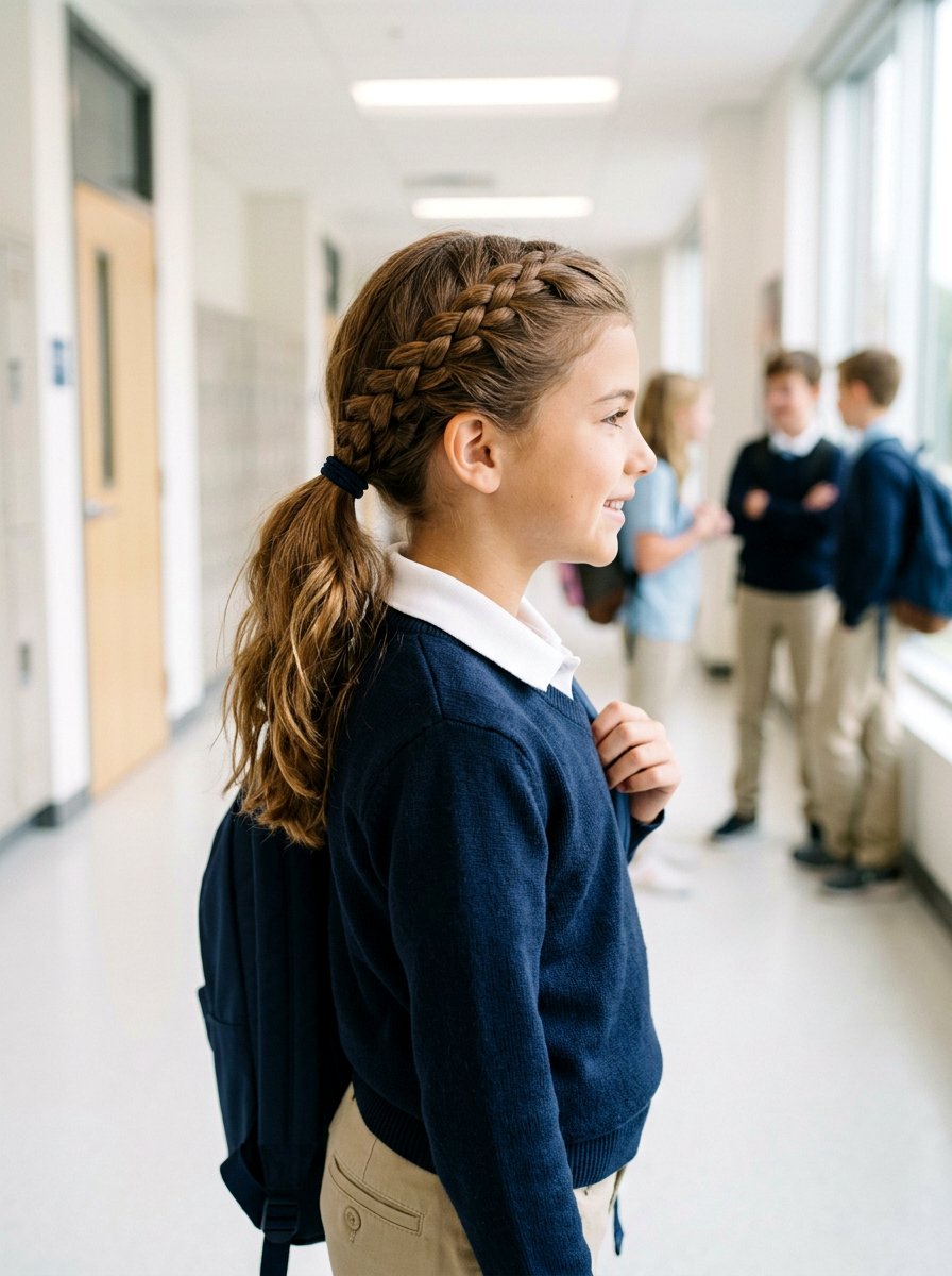 Side Braided Low Ponytail - 20 school side braid hairstyle - 20 school side braid hairstyle