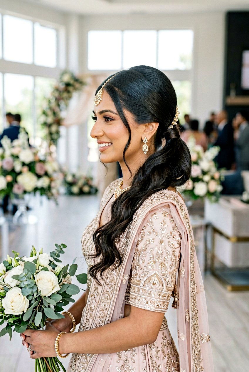 Side Braided Ponytail For Modern South Asian Bride - 20 south asian bridal braid hairstyle - 20 south asian bridal braid hairstyle