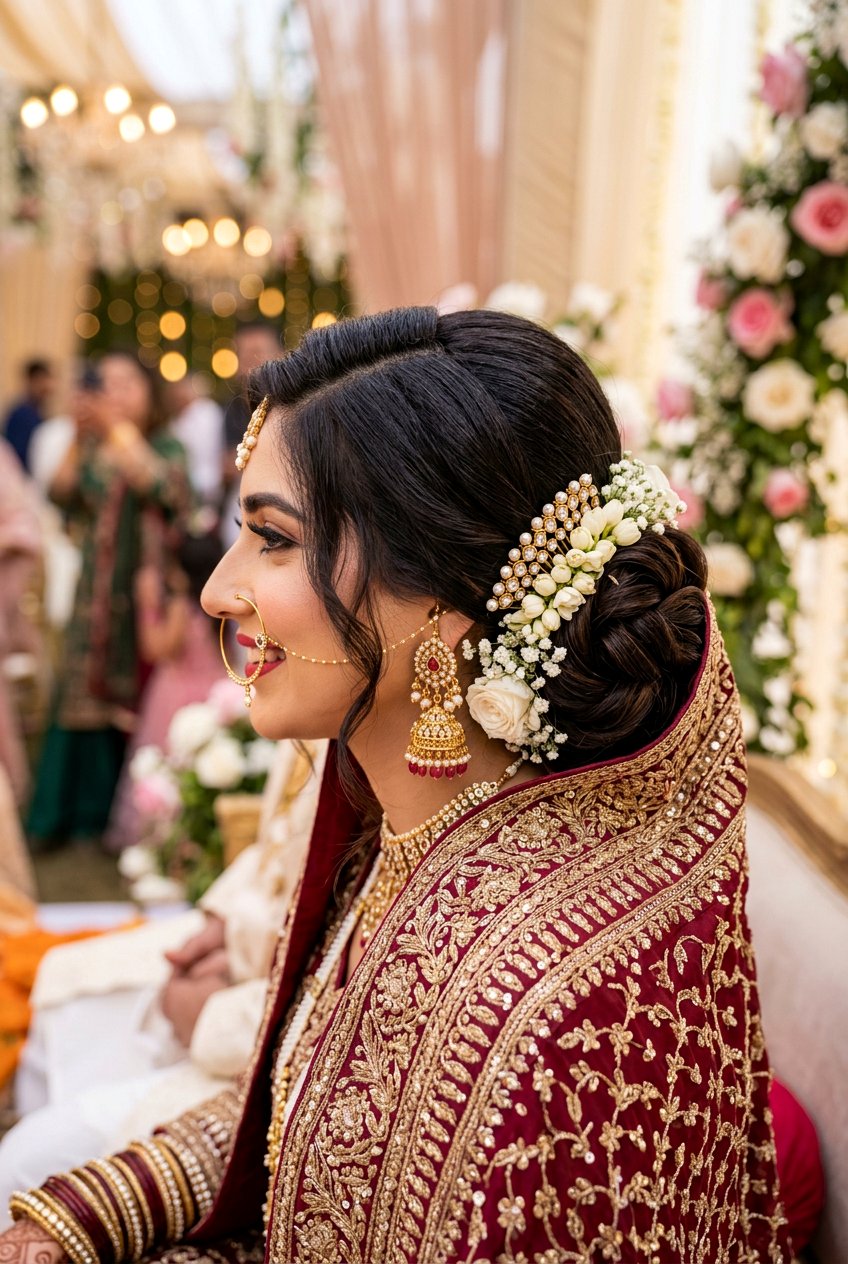 Side Bun Pakistani Bridal Hairstyle - 20 pakistani bridal hairstyles - 20 pakistani bridal hairstyles