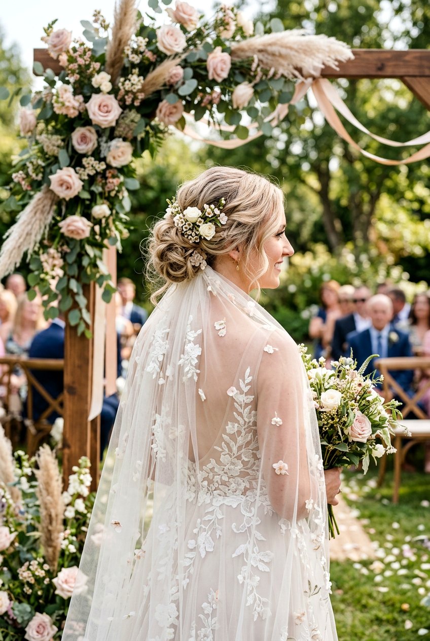Side Bun Wedding Hair With Flower Veil - 20 bridal side bun with veil - 20 bridal side bun with veil