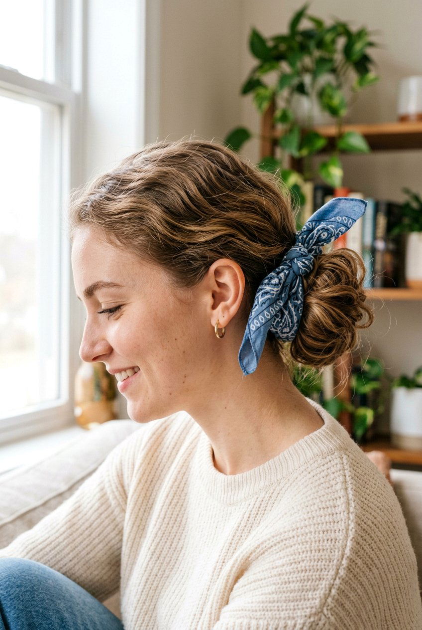 20 Chic Bandana Bun Hairstyle Ideas for a Fun Retro Vibe