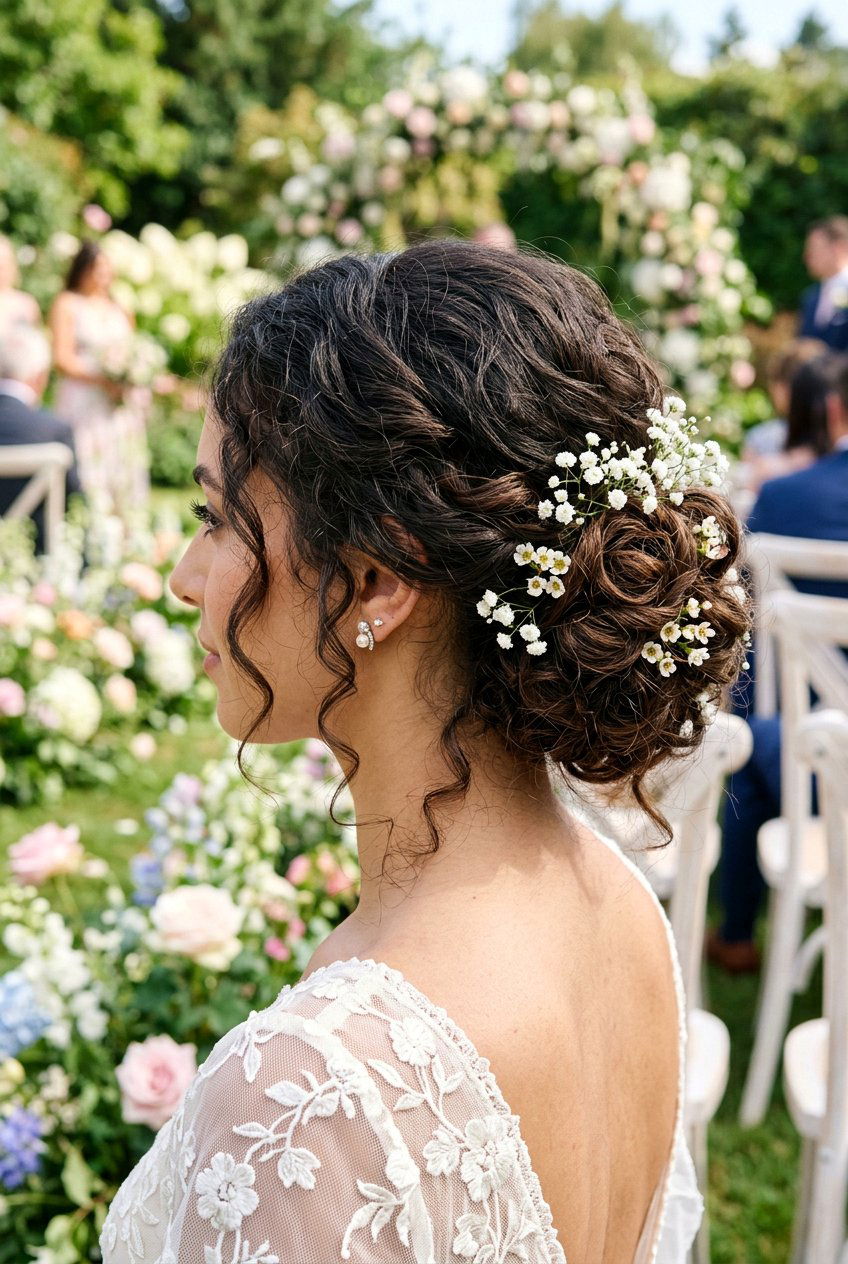 Side Bun With Curls And Flowers - 20 bridesmaid side bun with curls - 20 bridesmaid side bun with curls