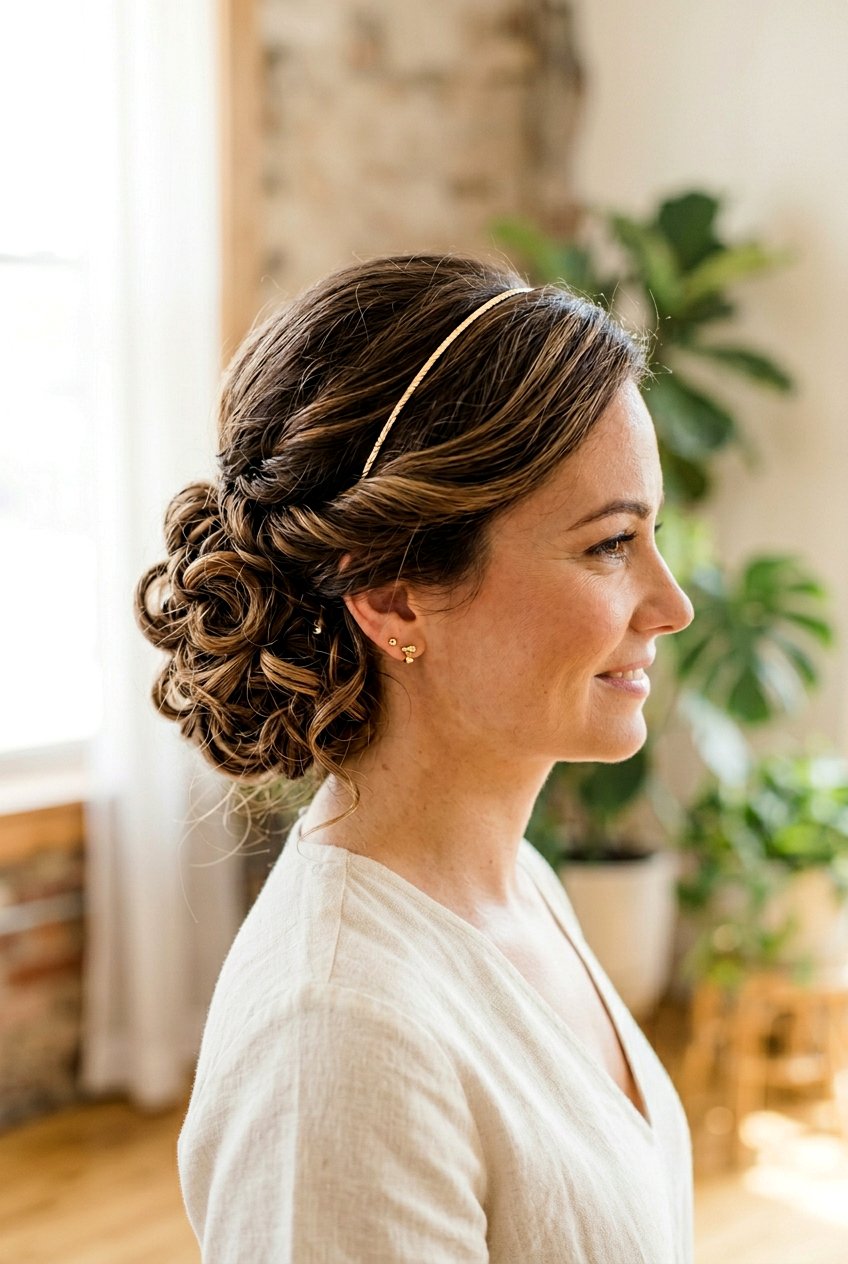 Side Bun With Curls And Headband - 20 bridesmaid side bun with curls - 20 bridesmaid side bun with curls