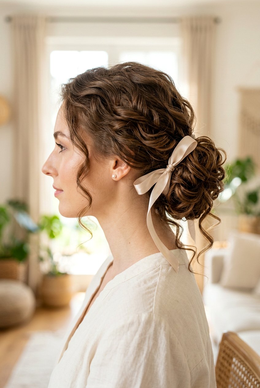 Side Bun With Curls And Ribbon - 20 bridesmaid side bun with curls - 20 bridesmaid side bun with curls