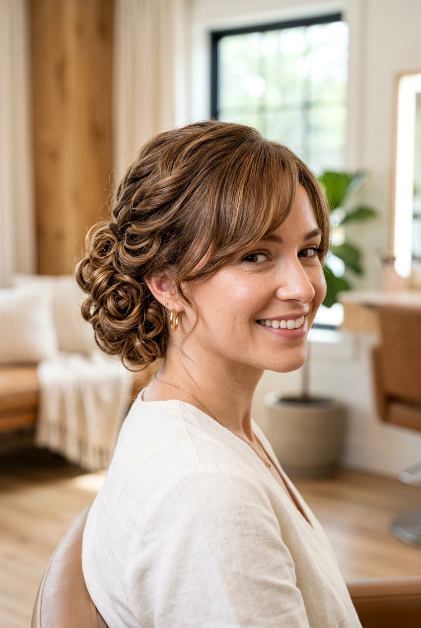 Side Bun With Curls And Side Bangs - 20 bridesmaid side bun with curls - 20 bridesmaid side bun with curls