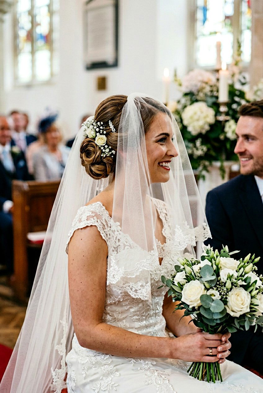 Side Bun With Double Layer Veil - 20 bridal side bun with veil - 20 bridal side bun with veil