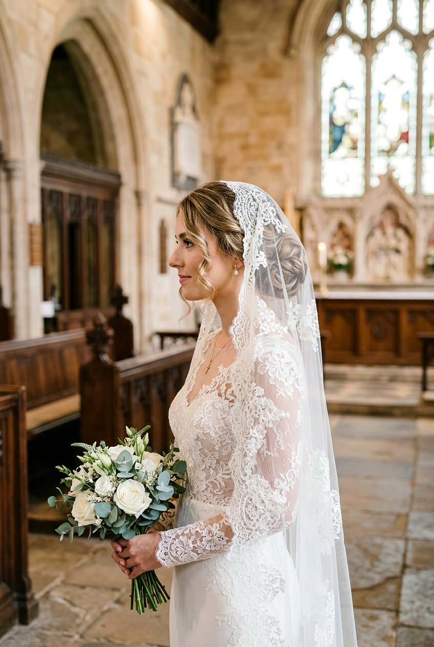 Side Bun With Mantilla Veil - 20 bridal side bun with veil - 20 bridal side bun with veil