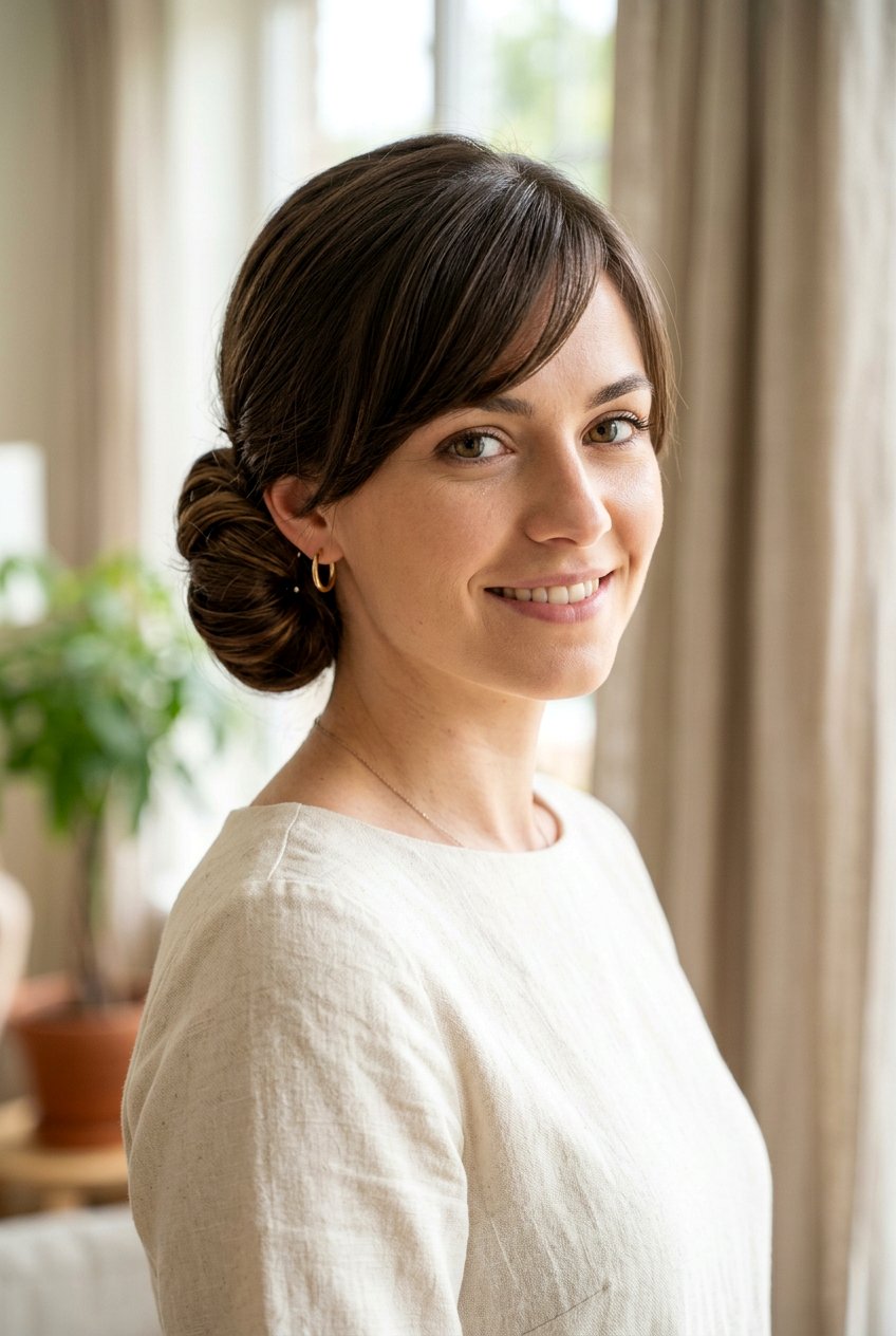 Side Bun With Side Swept Bangs - 20 formal side bun hairstyles - 20 formal side bun hairstyles