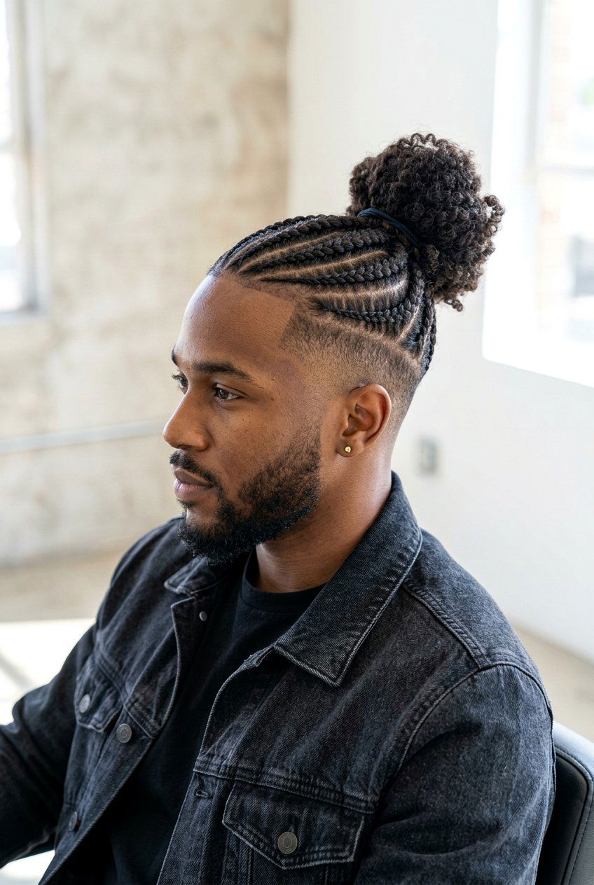 Side Cornrow Man Bun - 20 braided man bun hairstyle - 20 braided man bun hairstyle