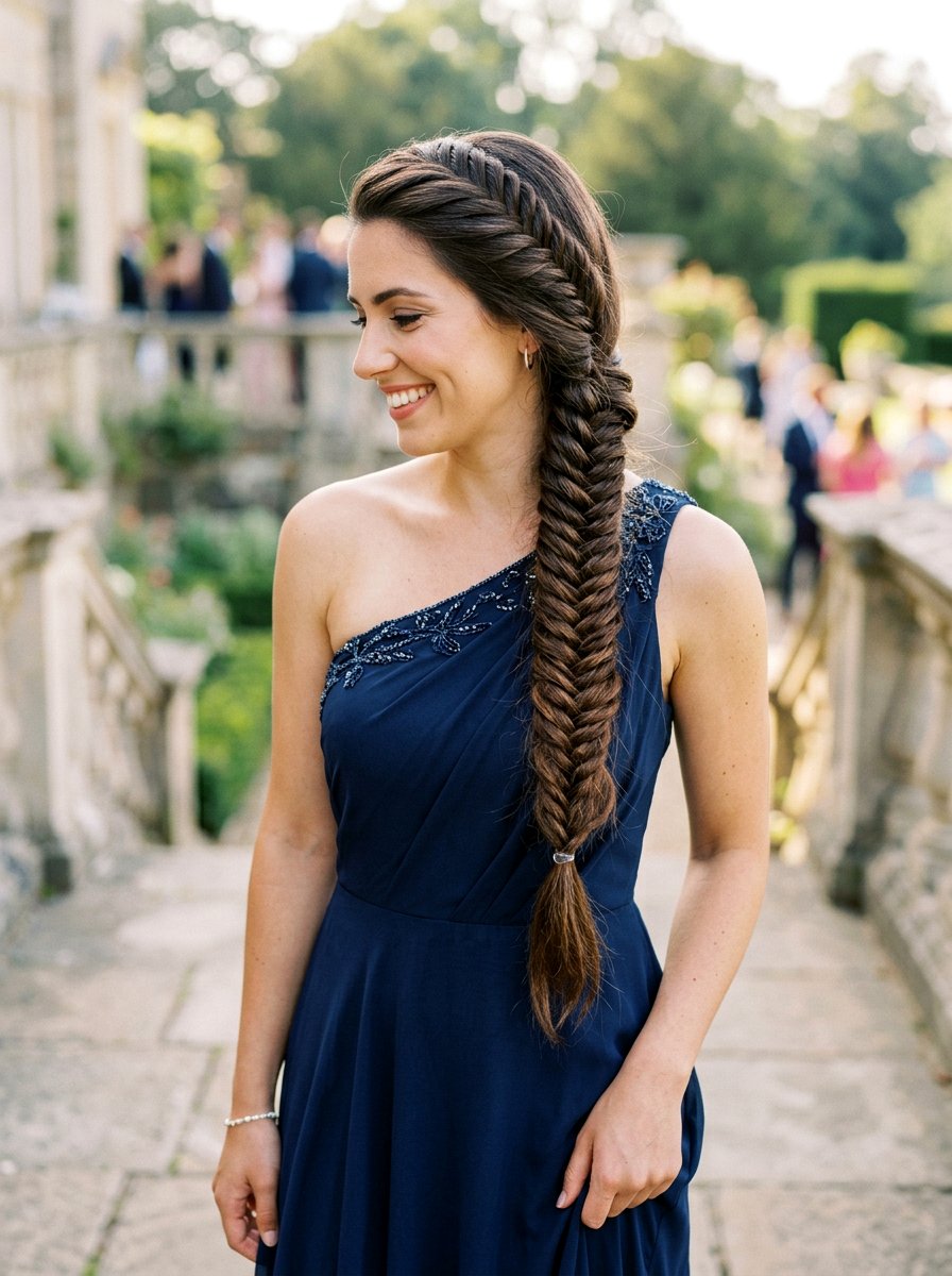 Side Fishtail Braid - 20 prom hairstyles for thick long hair - 20 prom hairstyles for thick long hair