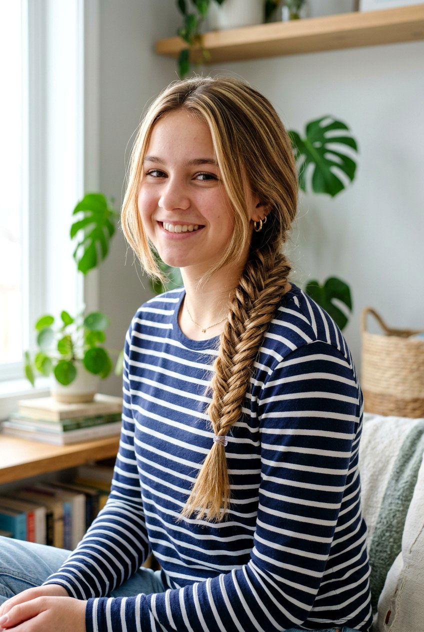 Side Fishtail Braid - 20 school hairstyle for teenage girls with medium hair - 20 school hairstyle for teenage girls with medium hair