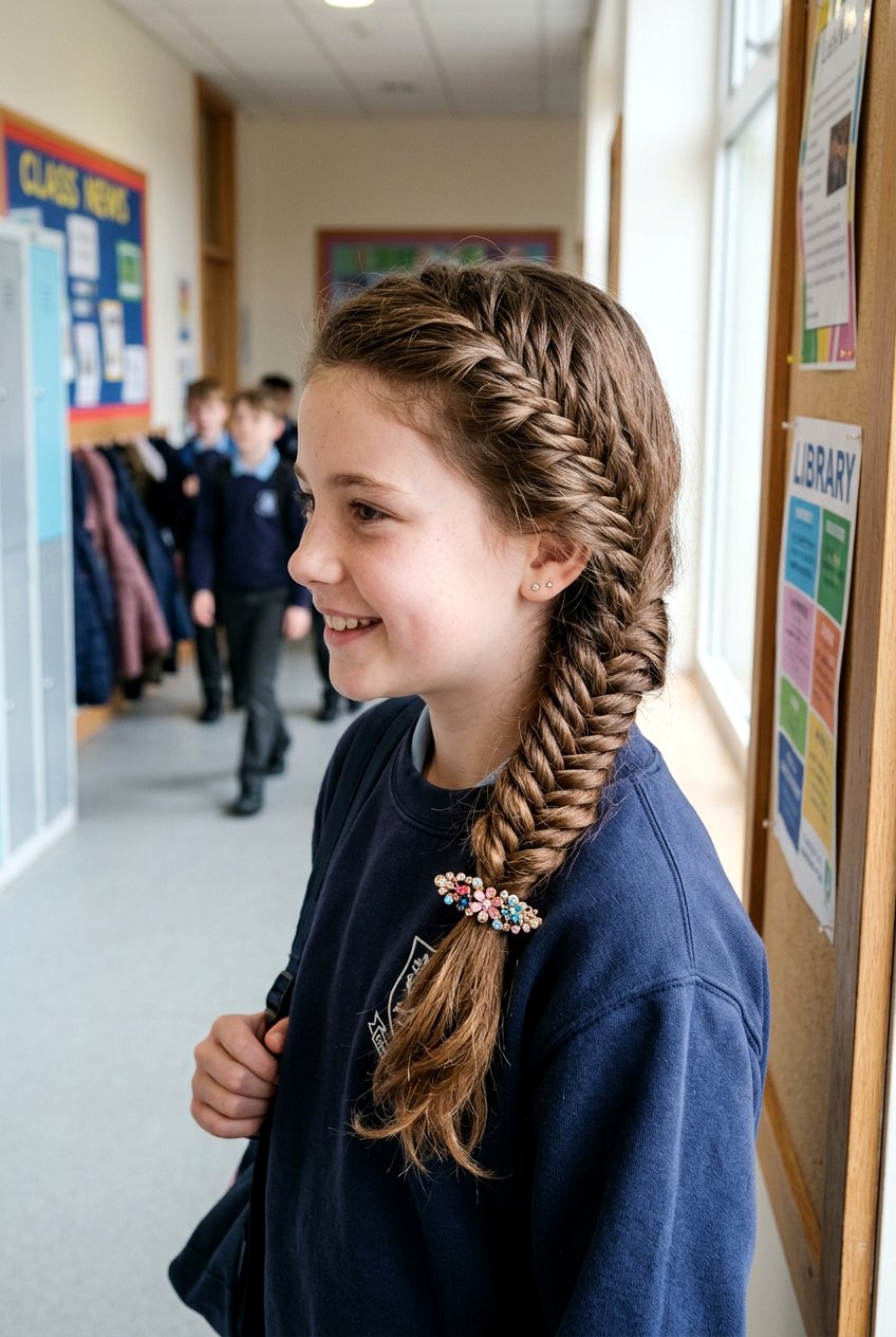 Side Fishtail Braid - 20 first day of school hairstyles - 20 first day of school hairstyles