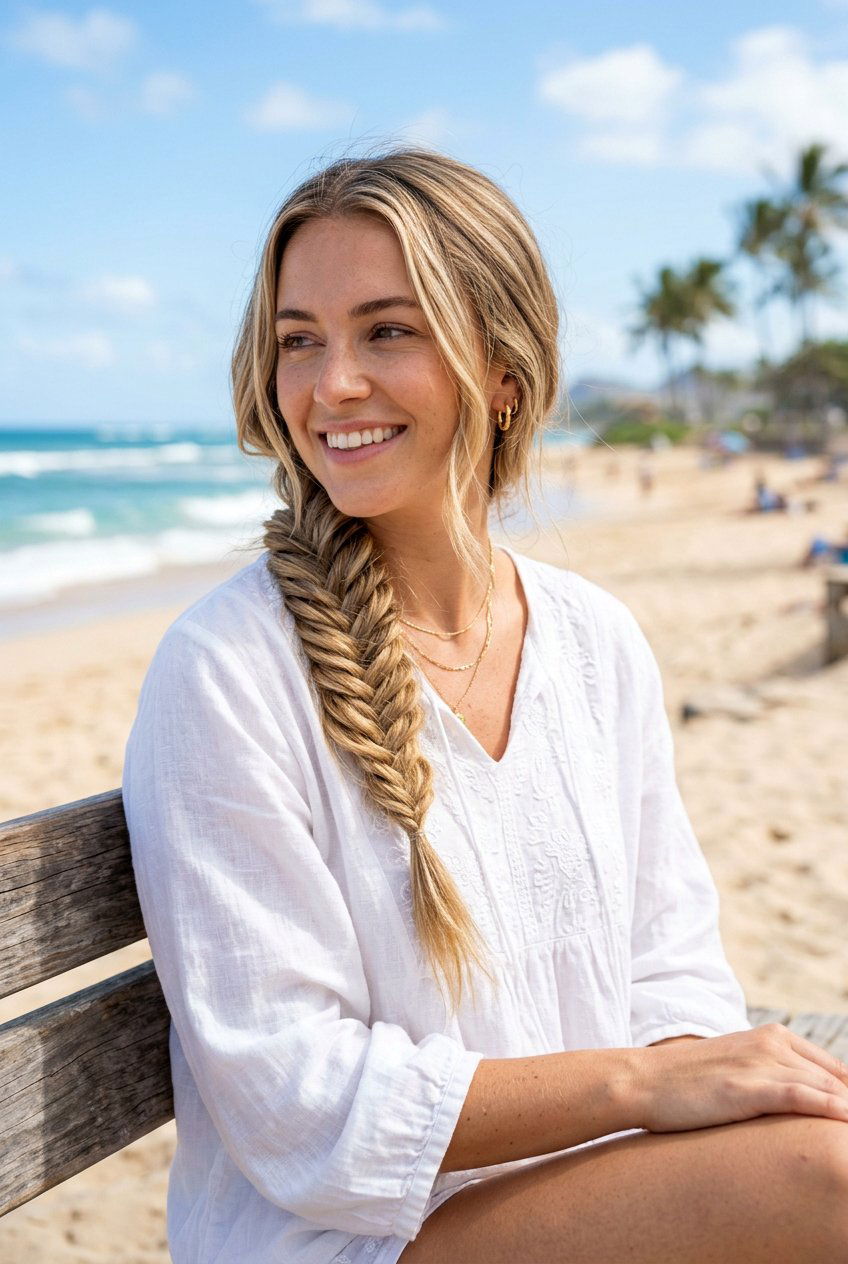 Side Fishtail Braid For Beach Vacation - 20 beach braid hairstyles for vacation - 20 beach braid hairstyles for vacation
