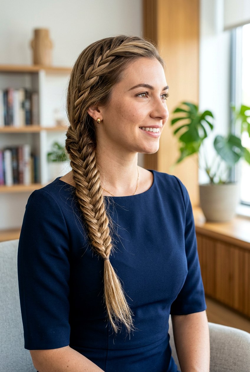 Side Fishtail Braid For Humidity - 20 work hairstyle for humid weather - 20 work hairstyle for humid weather