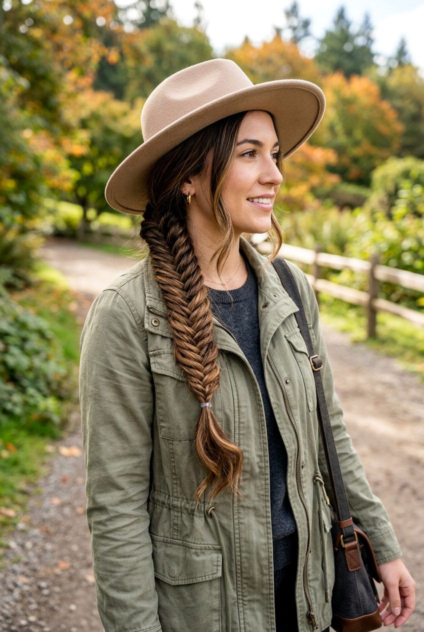 Side Fishtail Braid - 20 camping hairstyle for medium hair - 20 camping hairstyle for medium hair