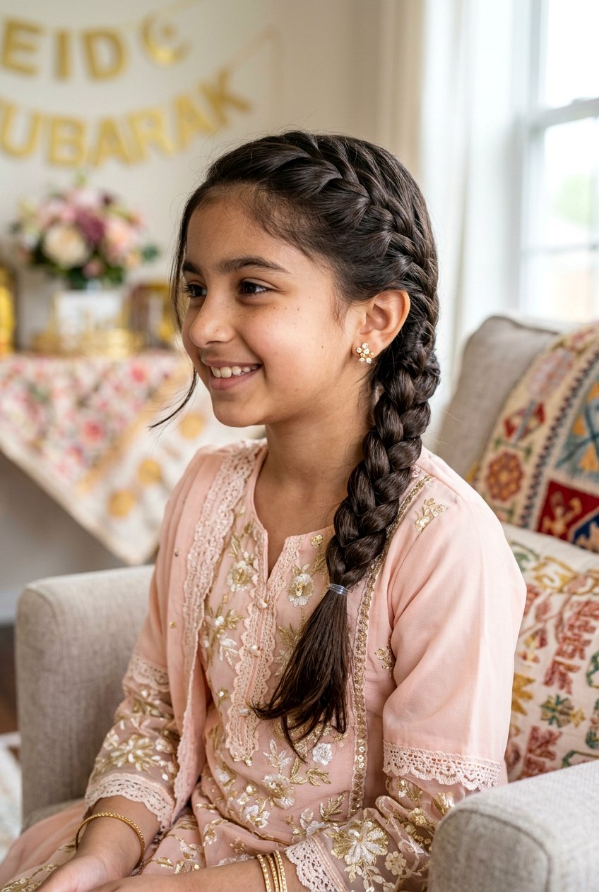 Side French Braid For Eid - 20 eid hairstyles for girls - 20 eid hairstyles for girls