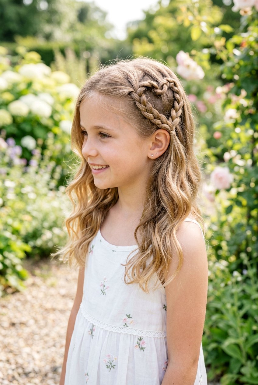 Side Heart Braid With Loose Waves - 20 valentine hairstyles for girls - 20 valentine hairstyles for girls