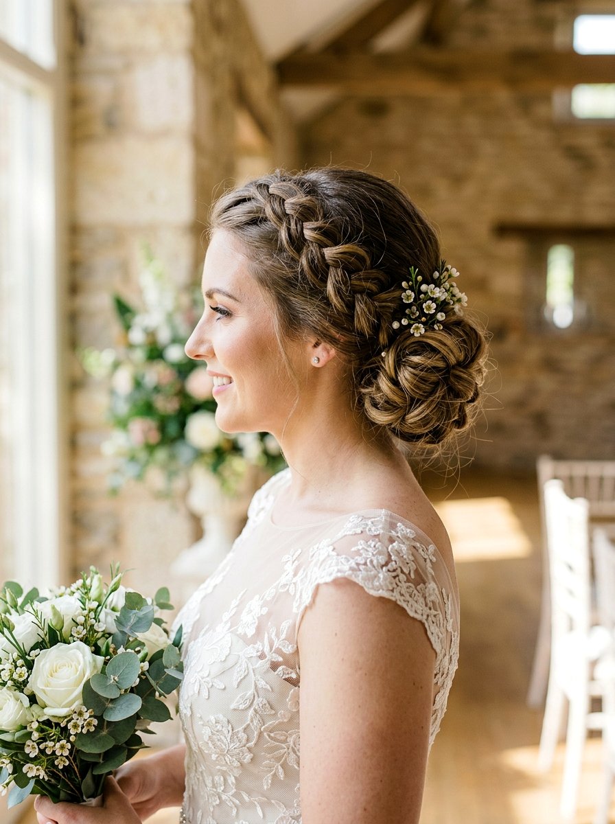 Side Milkmaid Braid Bridal Bun - 20 side braided bridal bun - 20 side braided bridal bun