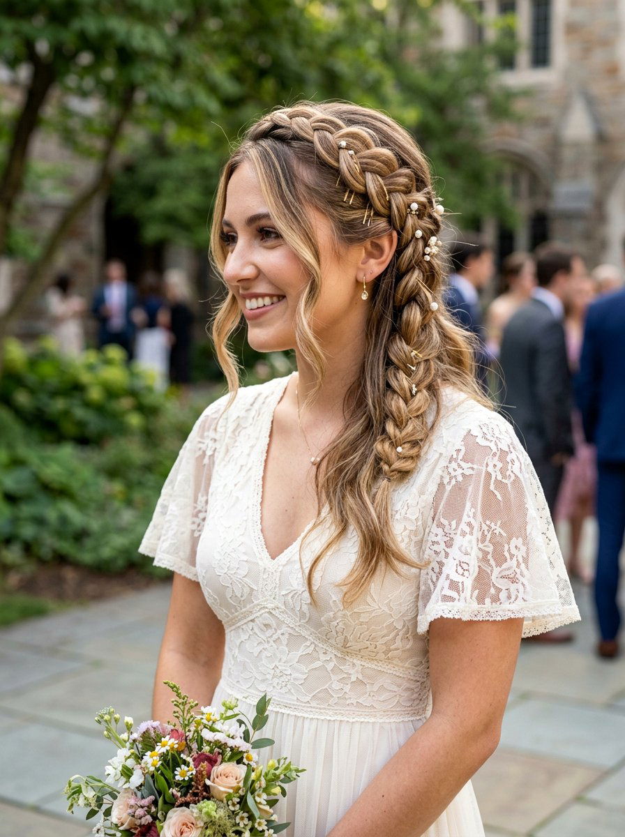 Side Milkmaid Braid Homecoming Look - 20 homecoming side braid hairstyle - 20 homecoming side braid hairstyle