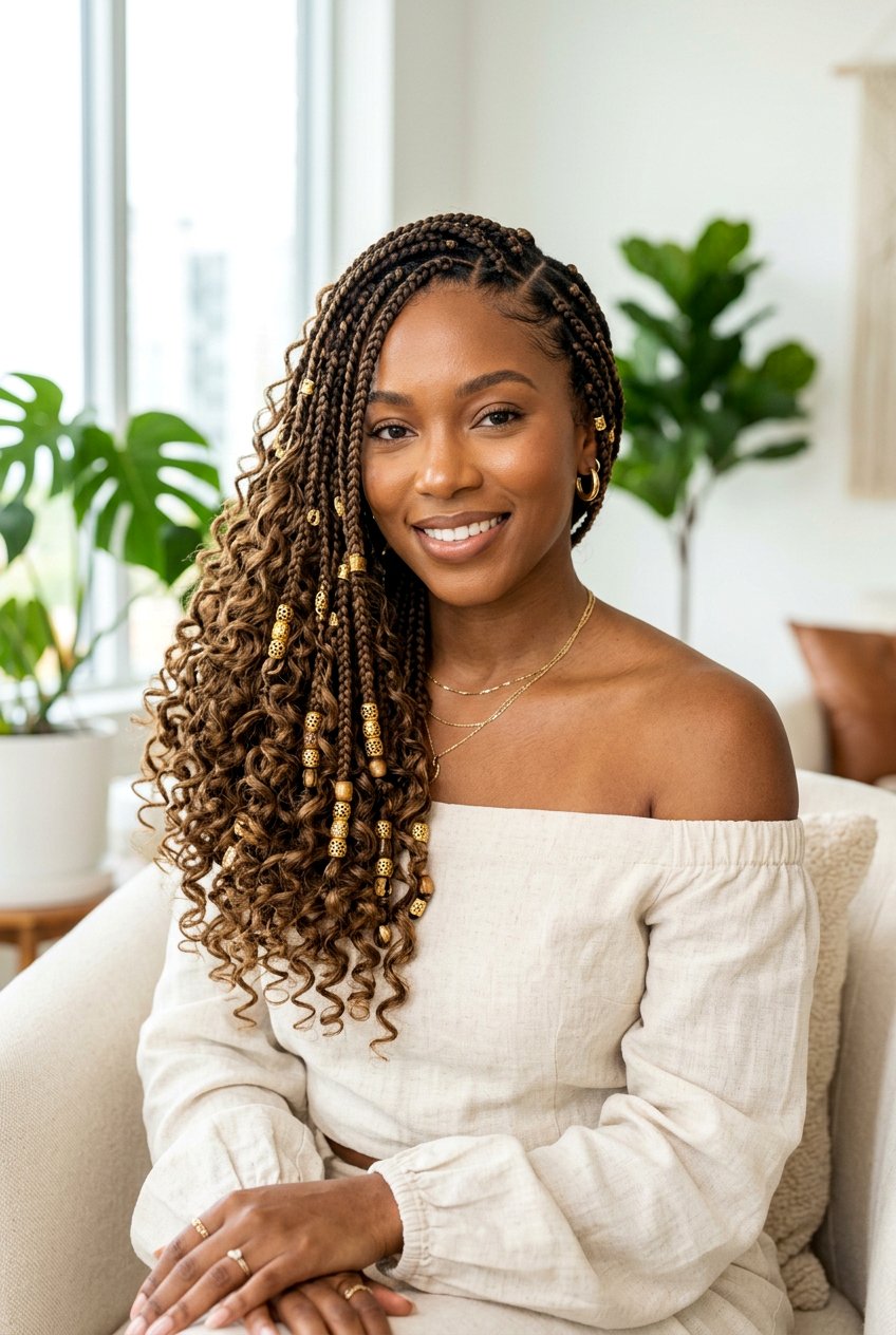 Side Part Bohemian Knotless Braids With Beads - 20 bohemian knotless braids with beads - 20 bohemian knotless braids with beads