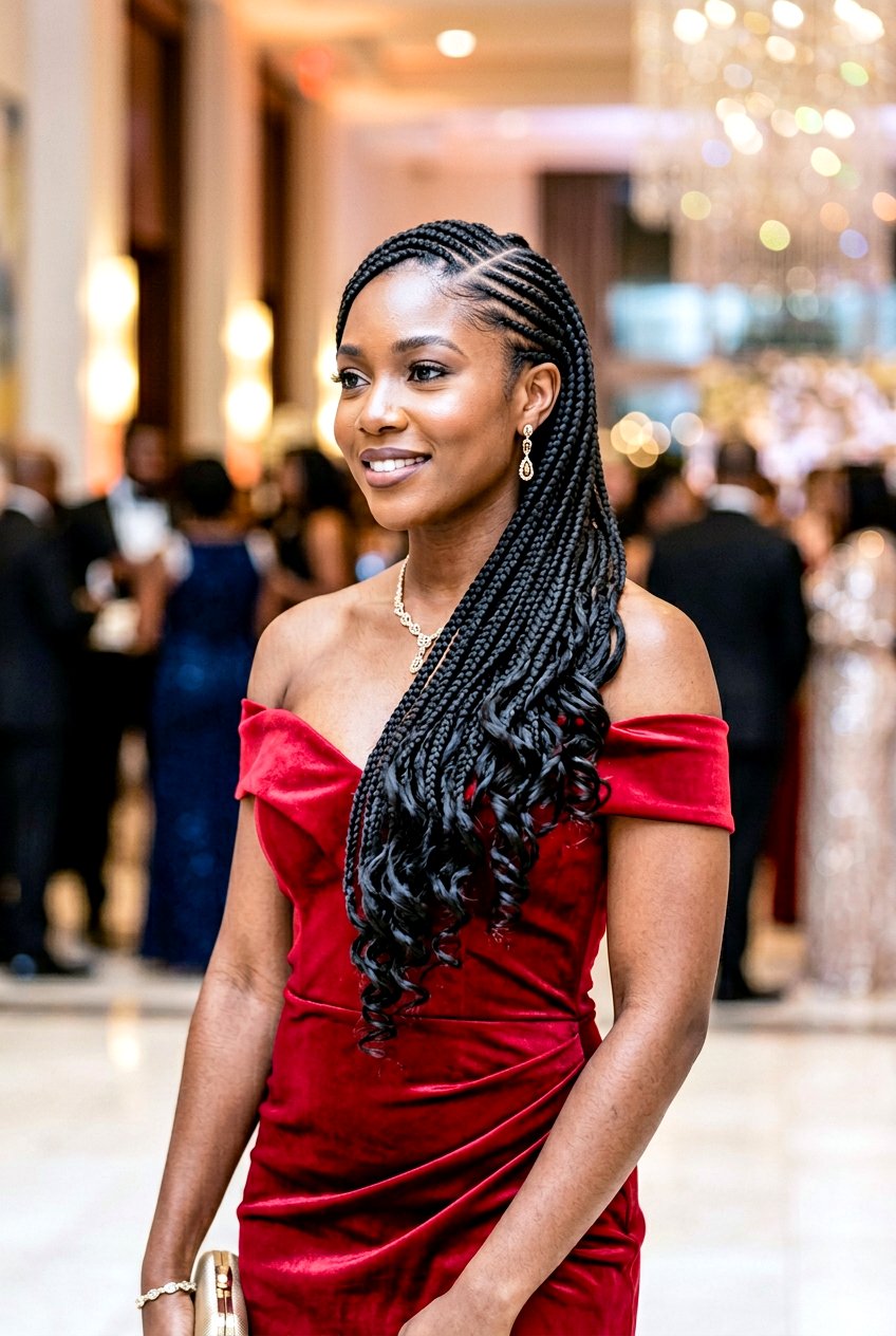 Side Part Braids - 20 black women wedding guest braid styles - 20 black women wedding guest braid styles