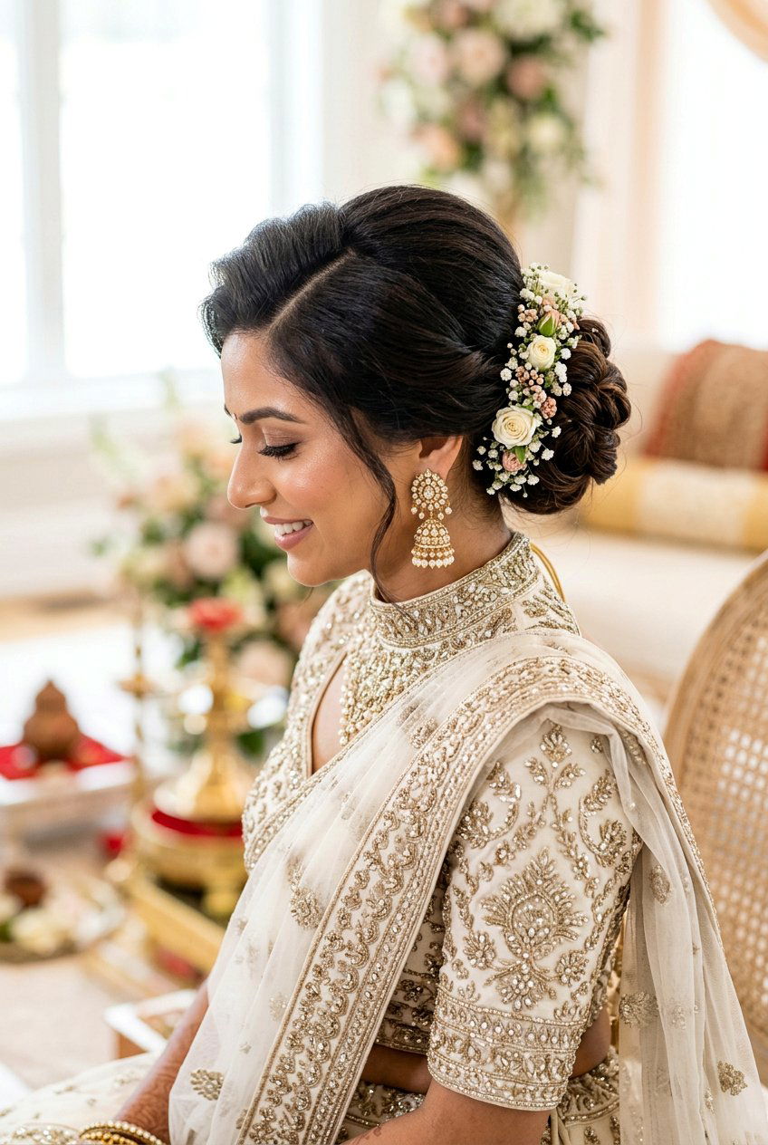 20 Stunning Desi Bridal Bun Hairstyle Ideas for Your Big Day