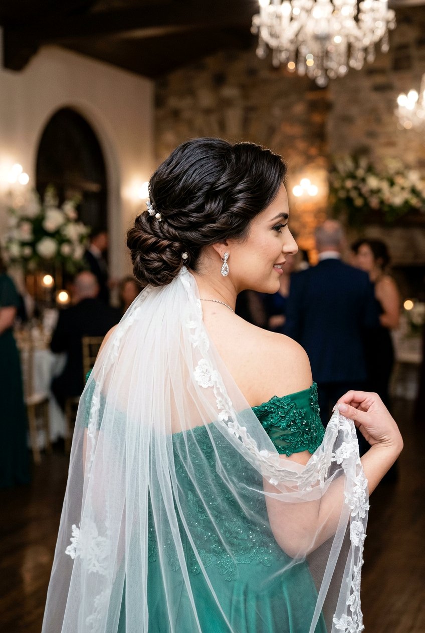 Side Part Chignon With Veil - 20 bridal hairstyle for thick hair with veil - 20 bridal hairstyle for thick hair with veil