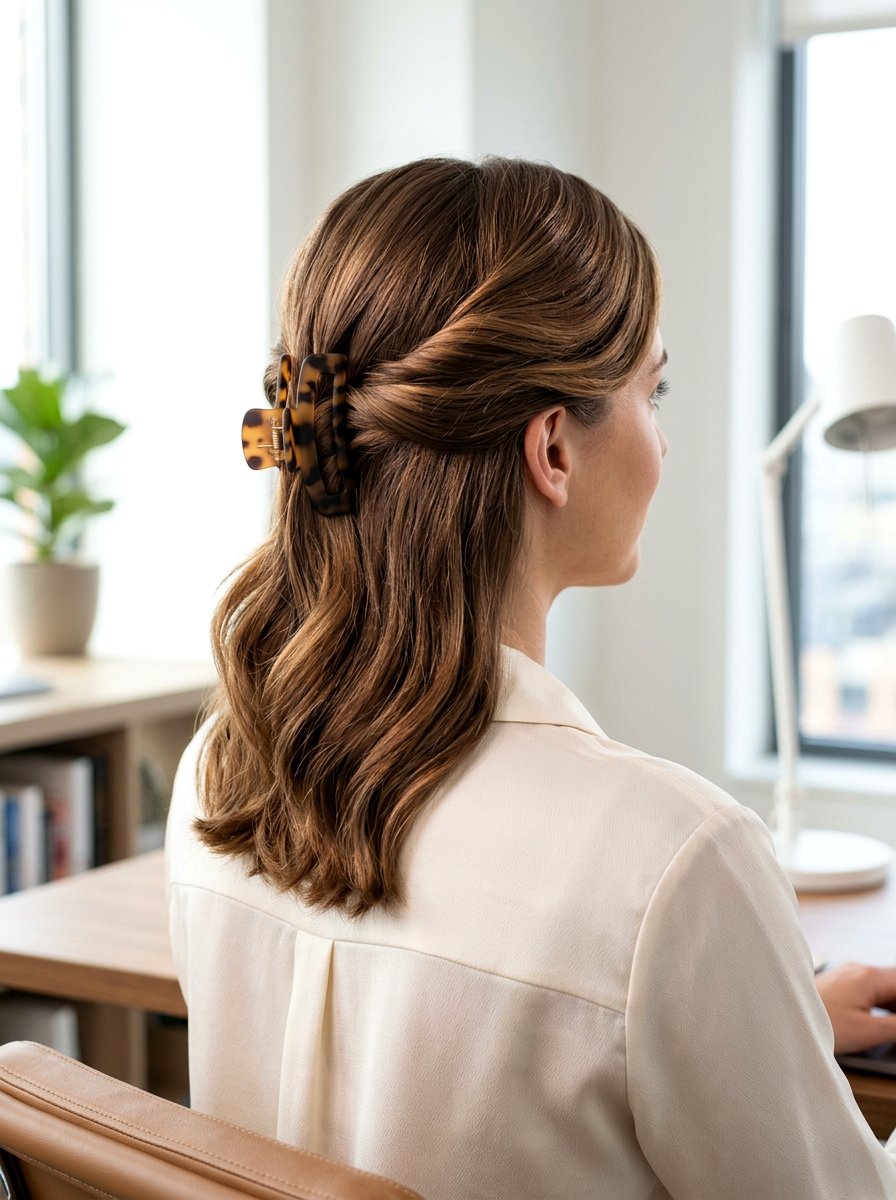 Side Part Claw Clip - 20 office friendly claw clip hairstyles - 20 office friendly claw clip hairstyles