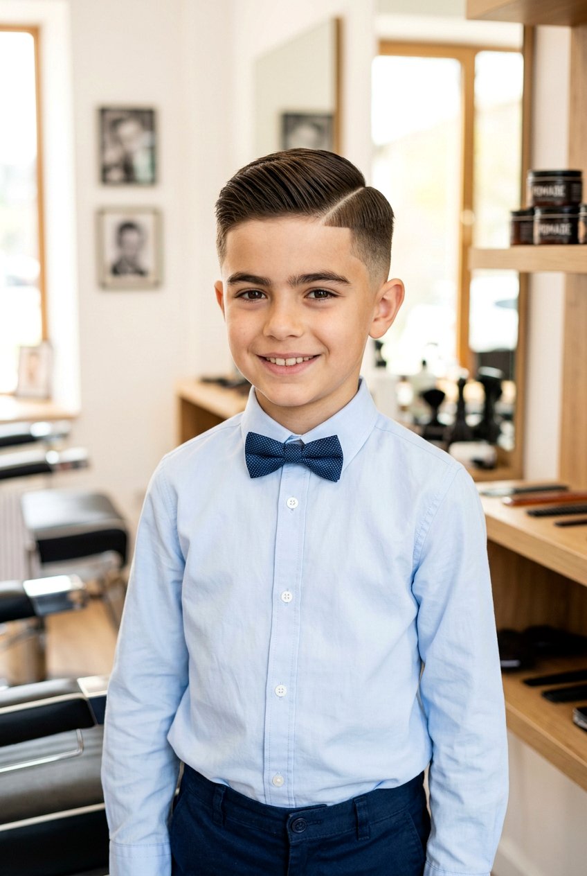 Side Part Comb Over With Taper Fade - 20 boys haircut with side swept fringe - 20 boys haircut with side swept fringe