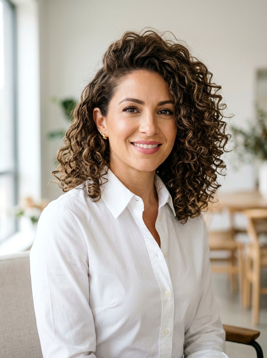 Side Part Curly Lob - 20 quick hairstyle for medium curls - 20 quick hairstyle for medium curls