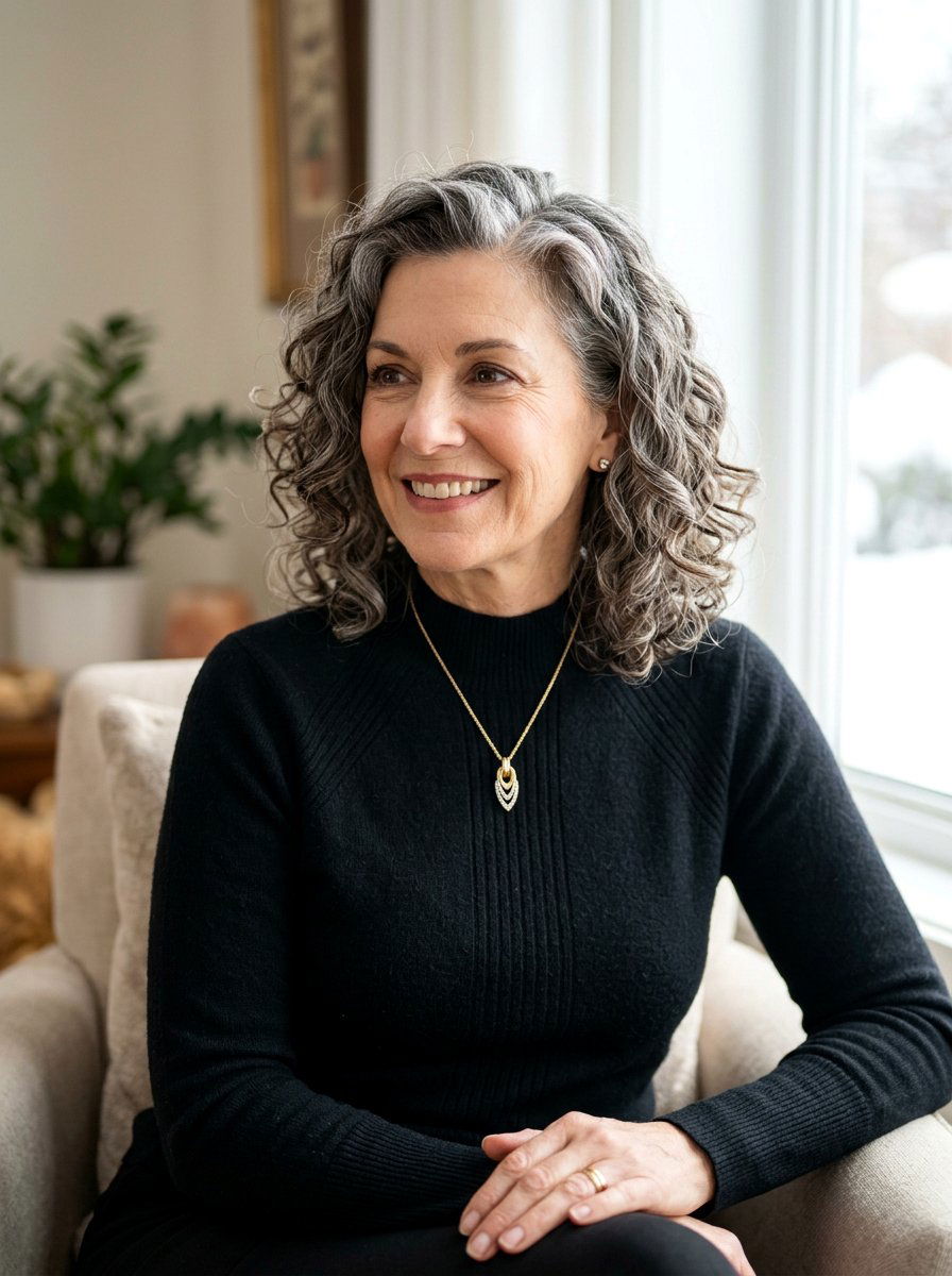 Side Part Curly Lob - 20 curly lob haircut for older women - 20 curly lob haircut for older women