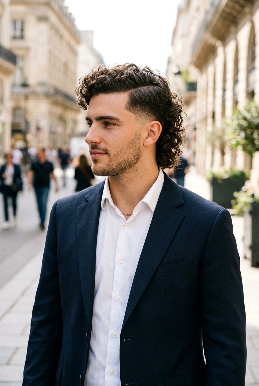 Side Part Curly Mullet - 20 taper mullet for curly hair men - 20 taper mullet for curly hair men