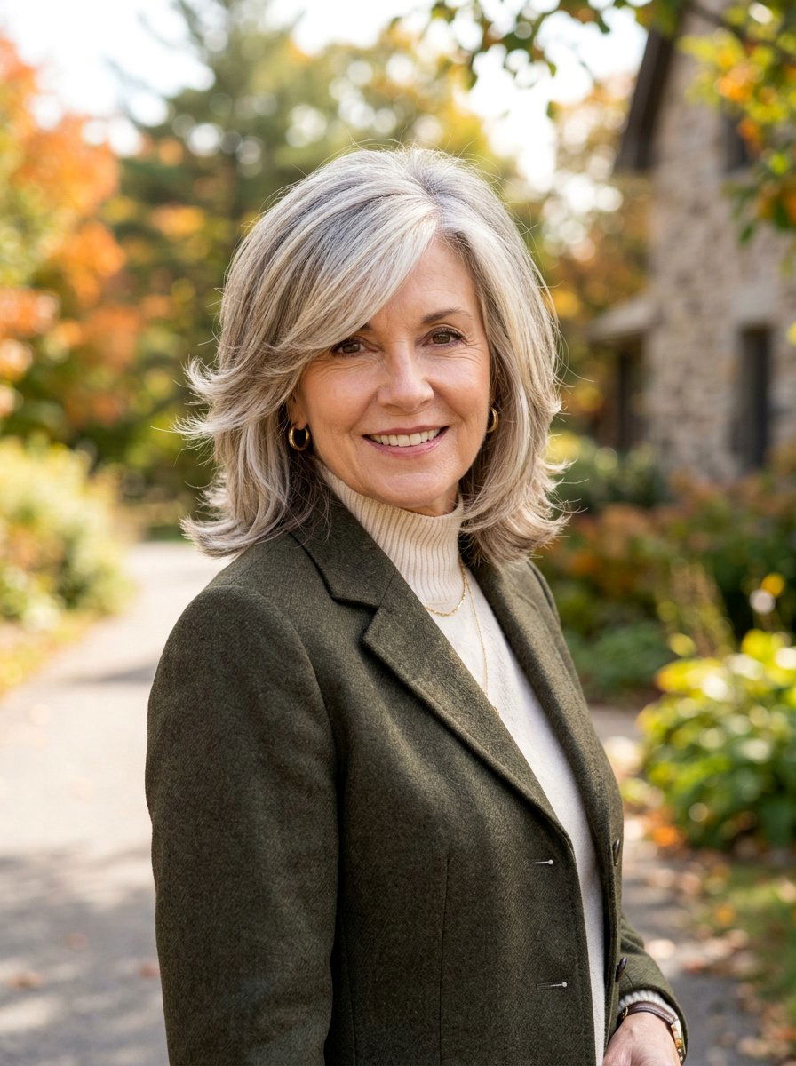 20 Stunning Soft Feathered Lob For Older Women To Try Now