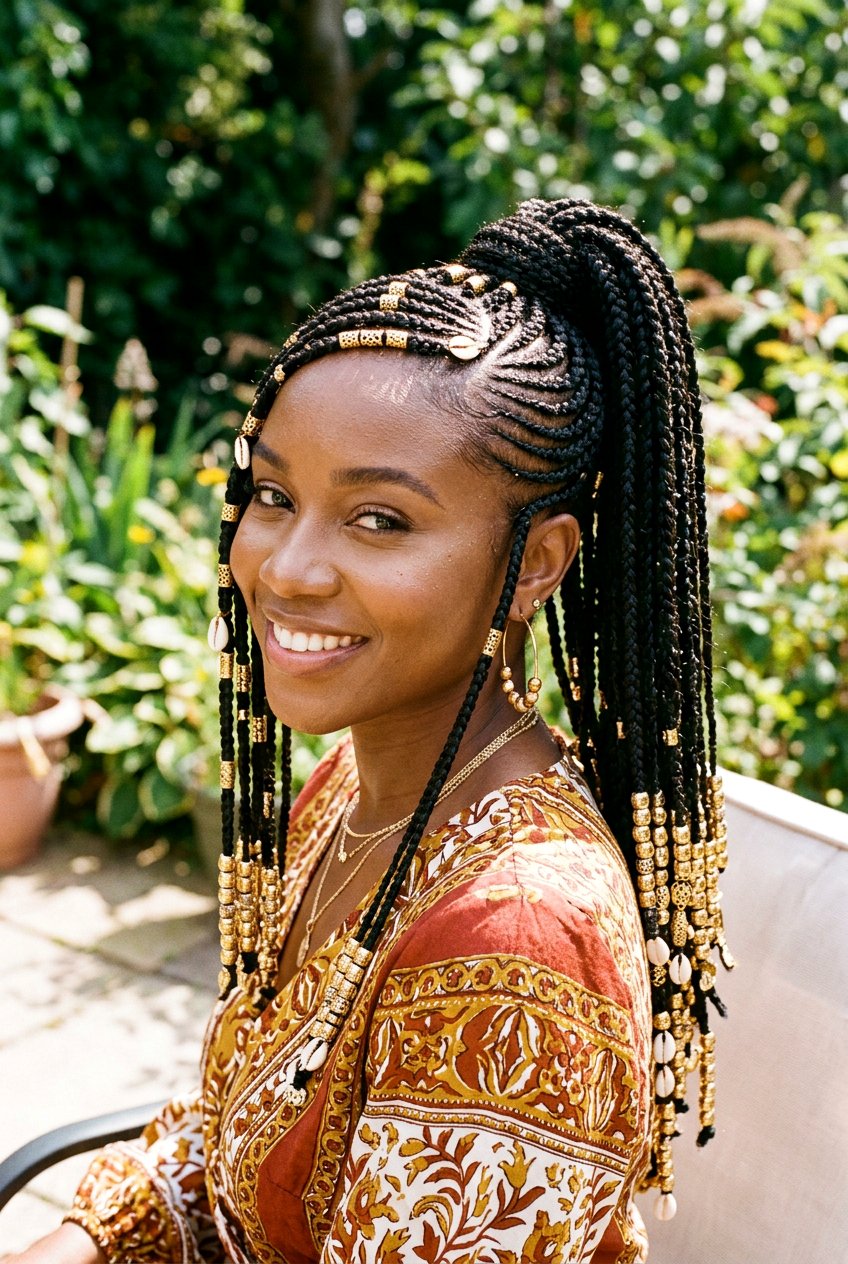20 Gorgeous Fulani Braids Ponytail With Beads to Try Now