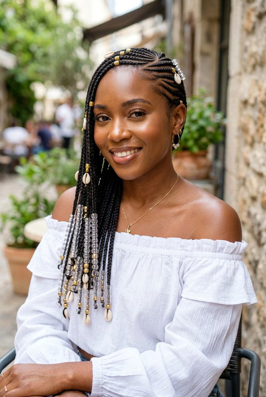 Side Part Fulani Braids With Beads - 20 fulani braids with beads - 20 fulani braids with beads