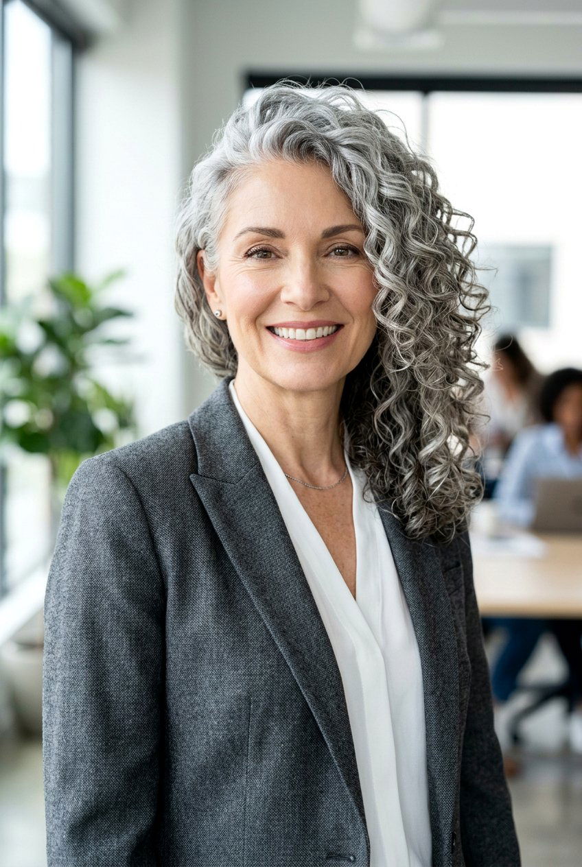 Side Part Gray Curls - 20 natural gray curly hairstyles - 20 natural gray curly hairstyles