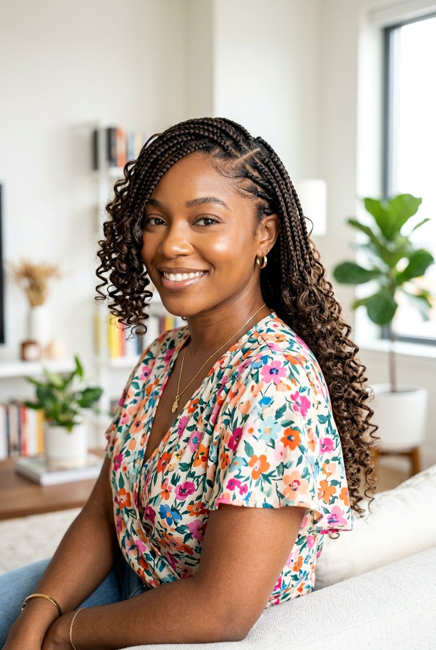 Side Part Knotless Braids With Curly Ends - 20 knotless braids with curly ends for women - 20 knotless braids with curly ends for women