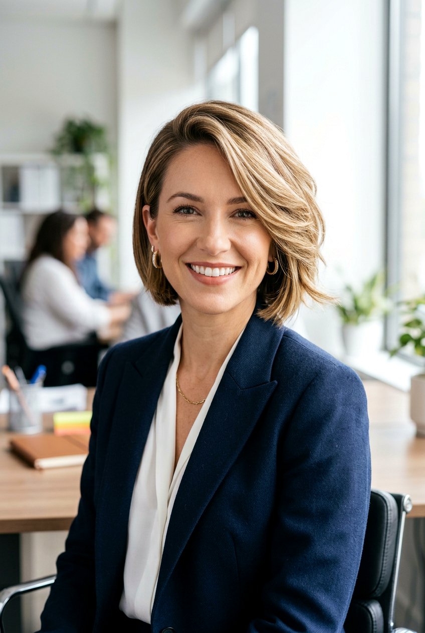 Side Part Layered Bob - 20 sleek office bob with layers - 20 sleek office bob with layers