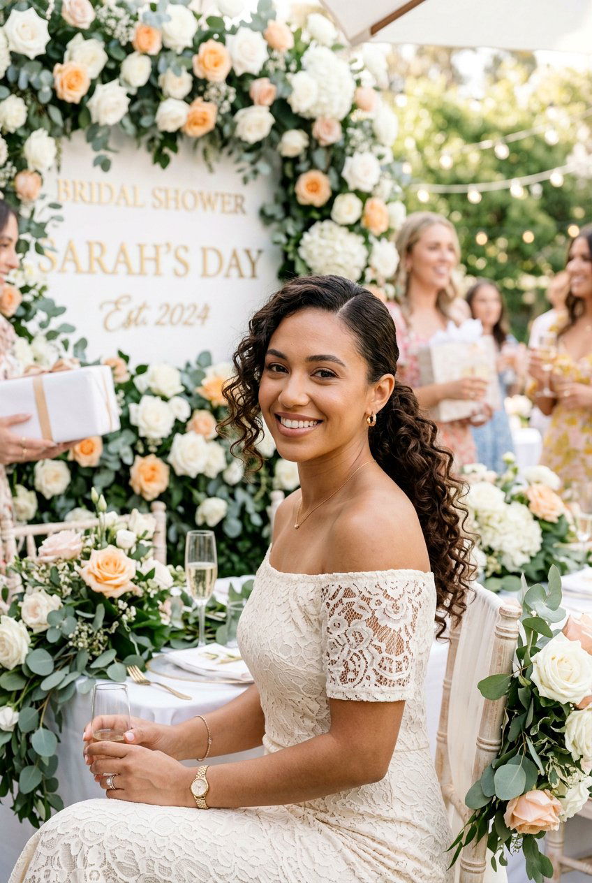 Side Part Low Curly Ponytail - 20 bridal shower ponytail with curls - 20 bridal shower ponytail with curls