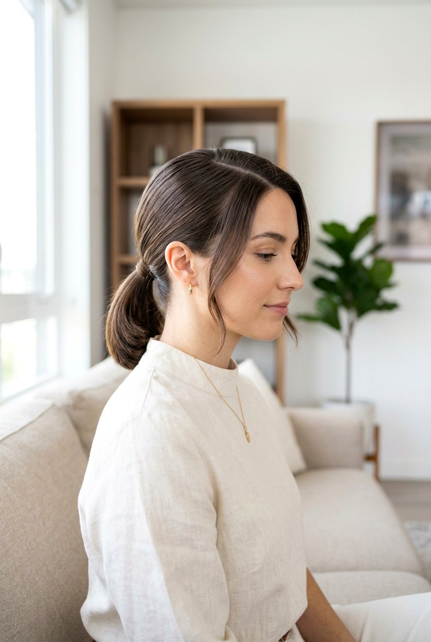 Side Part Low Ponytail - 20 easy side part hairstyle - 20 easy side part hairstyle