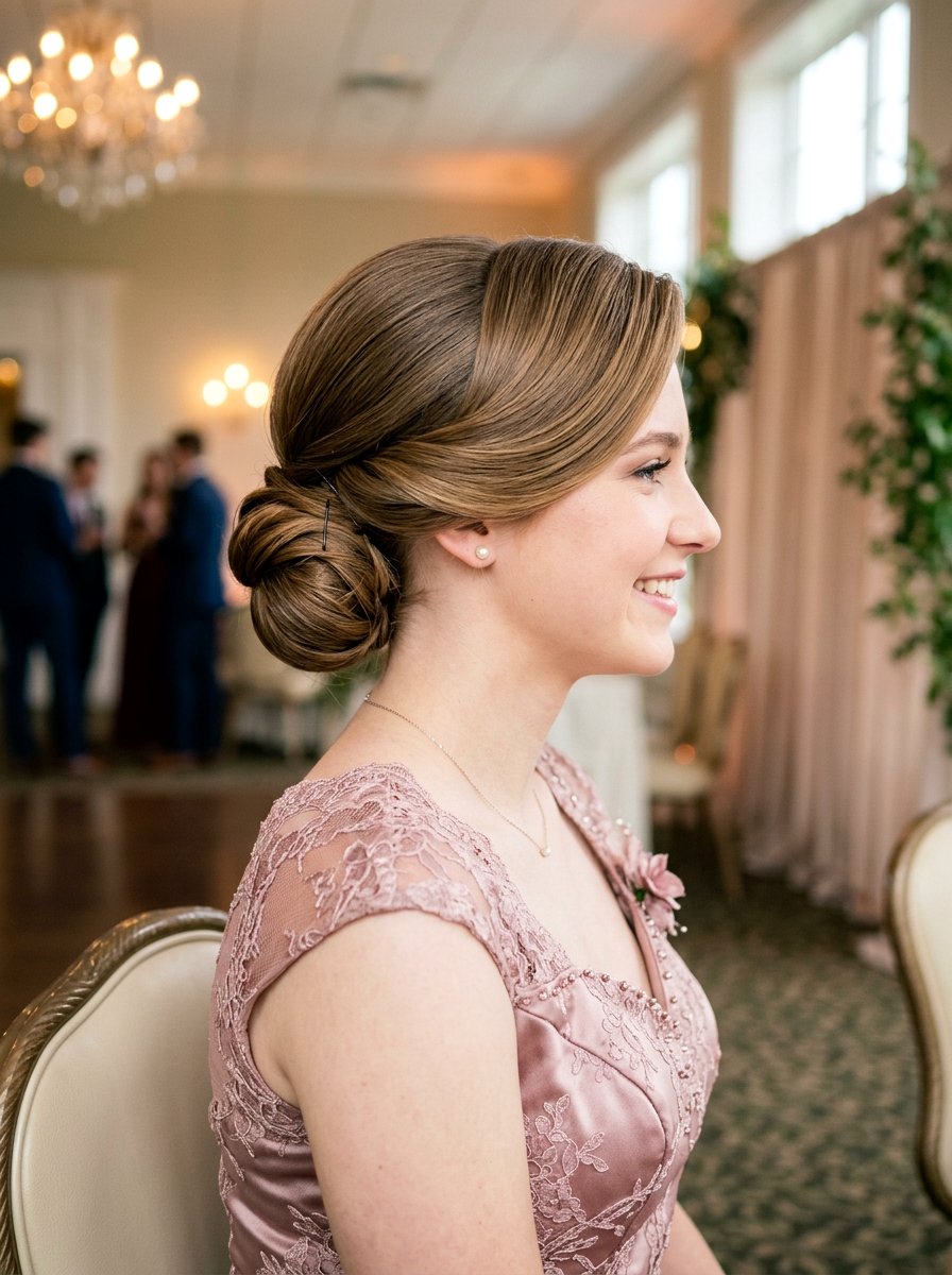 Side Part Low Sleek Bun - 20 teen girls prom hairstyle with sleek bun - 20 teen girls prom hairstyle with sleek bun